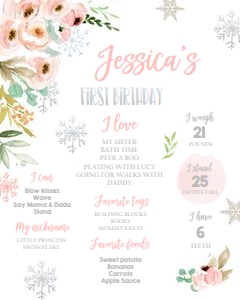 Milestones Poster Winter Floral Silver White design preview