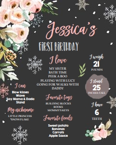 Milestones Poster Winter Floral Silver Black design preview