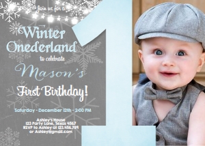 Birthday Invitation Winter Onederland Boy - With Photo One design preview
