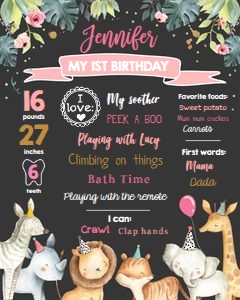 Milestones Poster Safari Animals Pink Black design preview