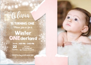 Birthday Invitation Winter Onederland Wood One design preview