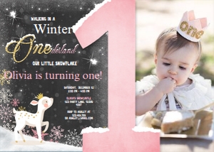 Birthday Invitation Winter Onederland Deer One design preview