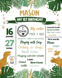 Birthday Milestone Poster Gold Dinosaur Boy design preview