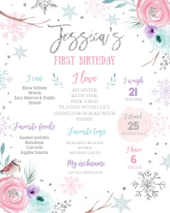 Milestones Poster Winter Onederland Floral White design preview