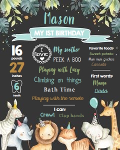 Milestones Poster Safari Animals Boy Black design preview