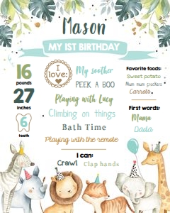 Milestones Poster Safari Animals Boy design preview