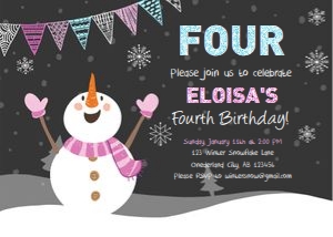 Birthday Invitation Winter Snowman design preview