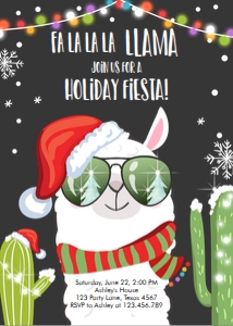Christmas Llama invitation Sunglasses Black design preview