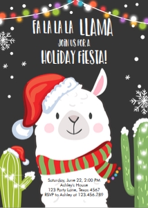 Christmas Llama Invitation Black design preview