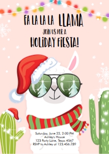 Christmas Llama Sunglasses Invitation Pink design preview