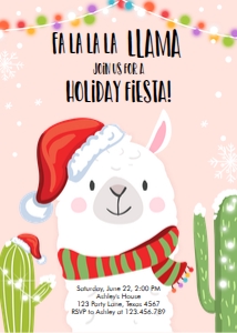 Christmas Llama Invitation Pink design preview
