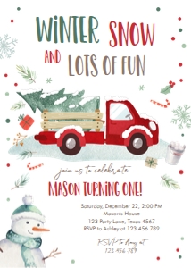 Birthday Invitation Winter Truck Red design preview