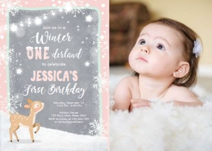 Birthday Invitation Onederland Deer v2 - With Photo design preview