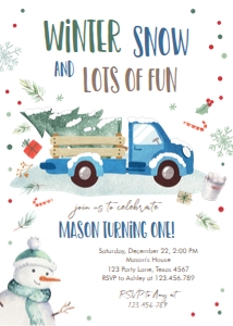 Birthday Invitation Winter Truck Blue design preview