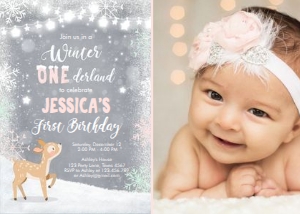 Birthday Invitation Onederland Deer - With Photo design preview