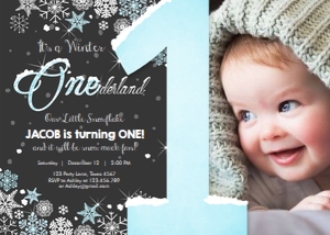 Birthday Invitation Winter Onederland Blue One design preview