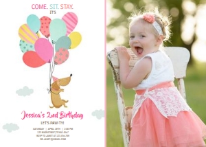Birthday Invitation Paw-ty Puppy Dog Pink With Photo design preview