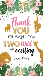 Safari Animals Two Wild Thank You Favor Tag Girl design preview