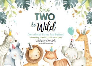 Birthday Invitation Safari Animals Born Two Be Wild Boy design preview