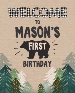 Welcome Sign Lumberjack Bear Trees Black White design preview