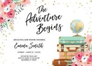 Baby Shower Invitation Travel The Adventure Begins White design preview