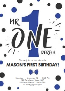 Birthday Invitation Mr Onederful White Navy Blue design preview