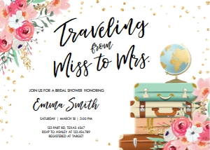 Bridal Shower Invitation Miss to Mrs Travel White design preview