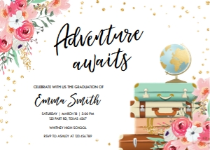 Graduation Invitation Travel Adventure Awaits White design preview