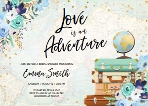 Bridal Shower Invitation Miss to Mrs Love is an Adventure Blue Map design preview