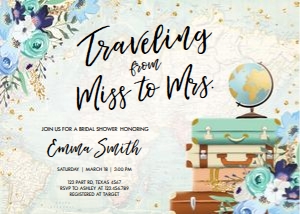 Bridal Shower Invitation Miss to Mrs Travel Blue Map design preview