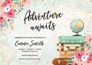 Graduation Invitation Travel Adventure Awaits Map design preview