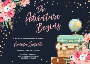 Baby Shower Invitation Travel The Adventure Begins Navy design preview