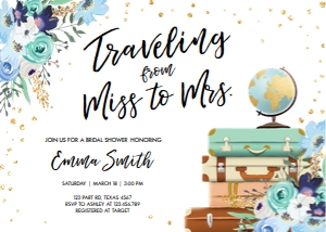 Bridal Shower Invitation Miss to Mrs Travel Blue White design preview