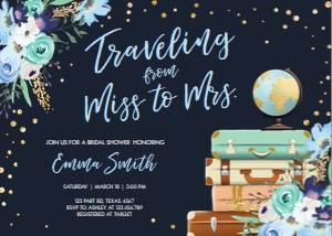 Bridal Shower Invitation Miss to Mrs Travel Blue Navy design preview