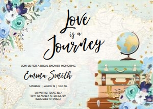Bridal Shower Invitation Love is a Journey Travel Blue Map design preview
