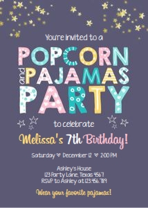 Birthday Invitation Popcorn and Pyjamas design preview