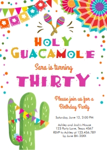 Birthday Invitation Fiesta Holy Guacamole Adult Thirty White design preview
