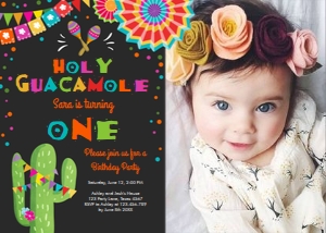 Birthday Invitation Fiesta Holy Guacamole Uno Chalk Photo design preview