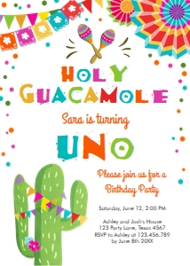 Birthday Invitation Fiesta Holy Guacamole Uno White design preview