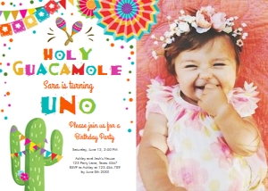 Birthday Invitation Fiesta Holy Guacamole Uno White Photo design preview