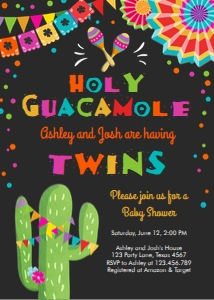 Baby Shower Invitation Fiesta Holy Guacamole Twins Chalk design preview