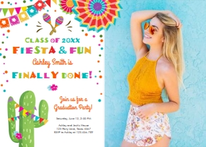 Graduation Invitation Fiesta and Fun White Photo design preview