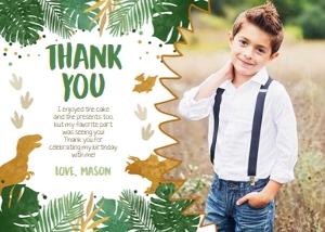 Thank You Card Dinosaur Gold Boy - With Photo design preview