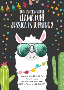 Birthday Invitation Llama Sunglasses Chalk design preview