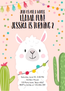 Birthday Invitation Llama Normal Pink design preview