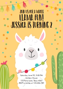 Birthday Invitation Llama Normal Yellow design preview