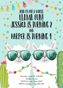 Birthday Invitation Llama Twins Blue design preview
