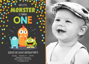 Birthday Invitation Little Monster Chalk Photo design preview