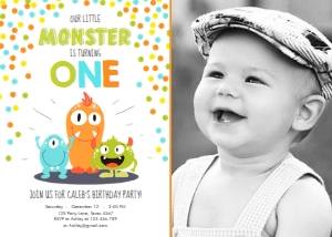 Birthday Invitation Little Monster White Photo design preview