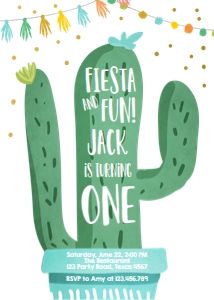 Birthday Invitation Wild Cactus Boy White design preview